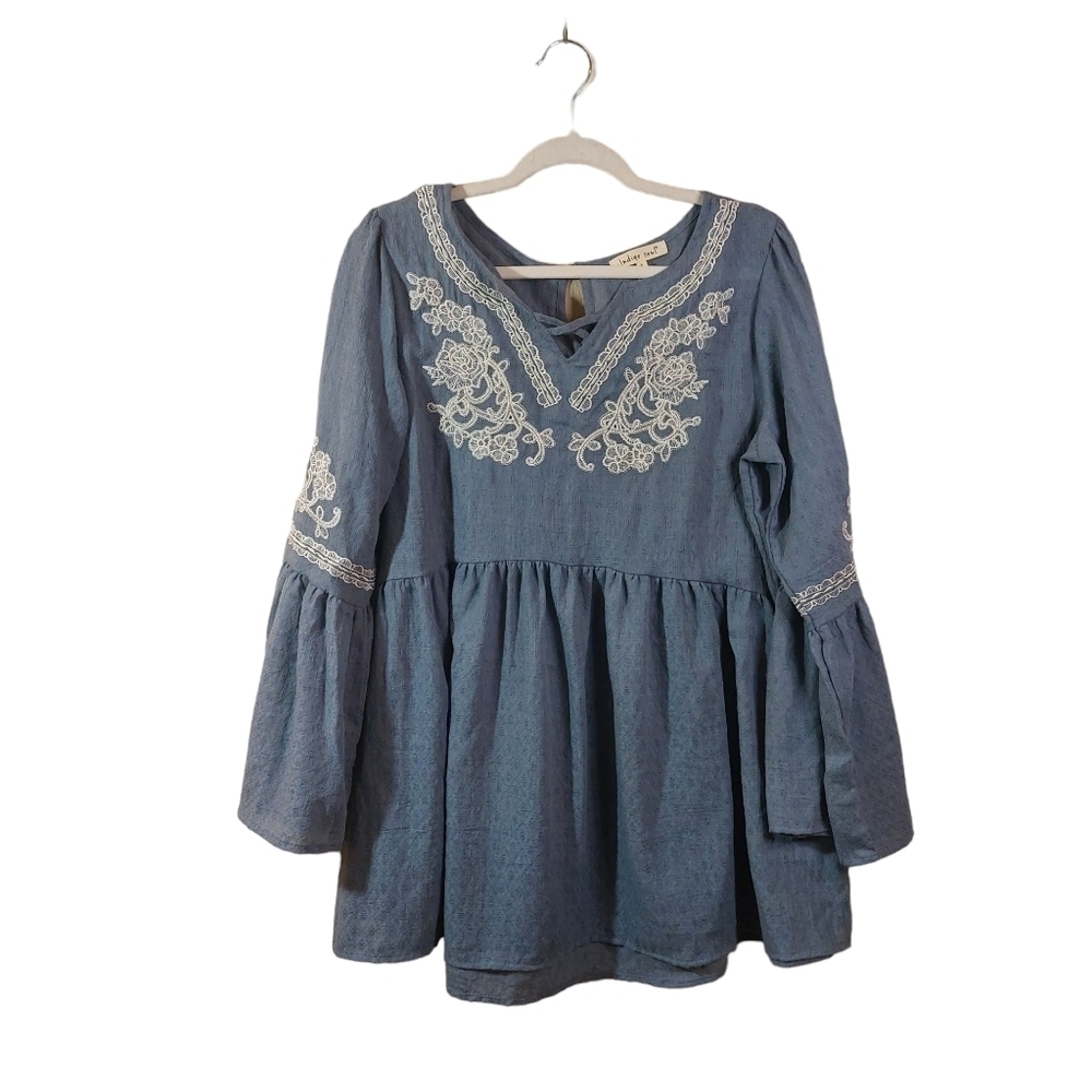 BOHO Indigo Soul Ladies Long Sleeve Embroidered Tunic Top- size L 👚